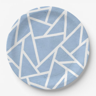 Pale blue and white mosaic pattern paper plate