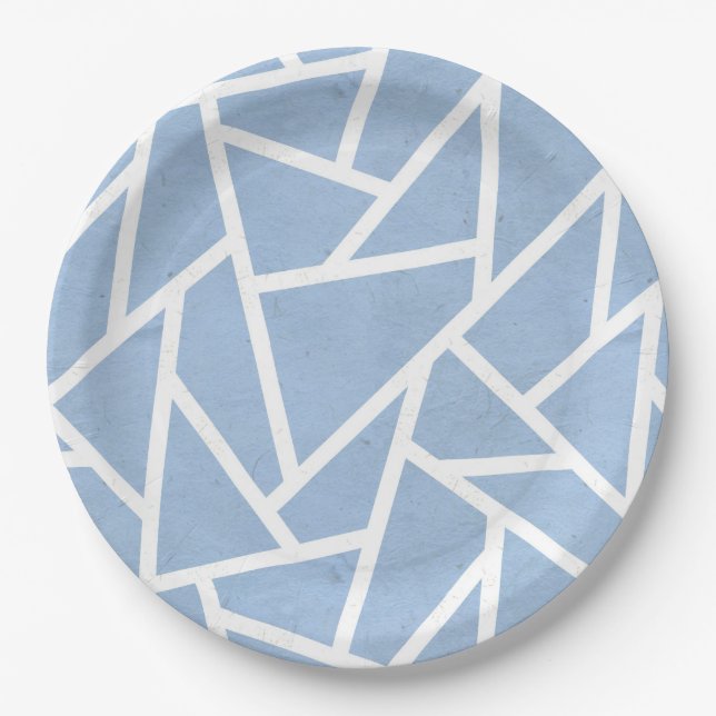 Pale blue and white mosaic pattern paper plate (Front)
