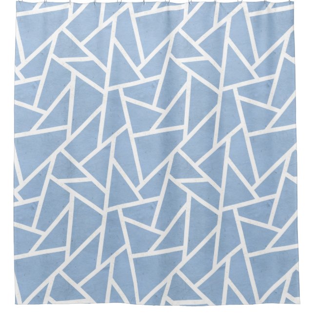 Pale blue and white mosaic pattern shower curtain (Front)