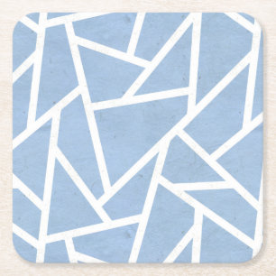 Pale blue and white mosaic pattern square paper coaster