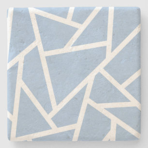 Pale blue and white mosaic pattern stone coaster