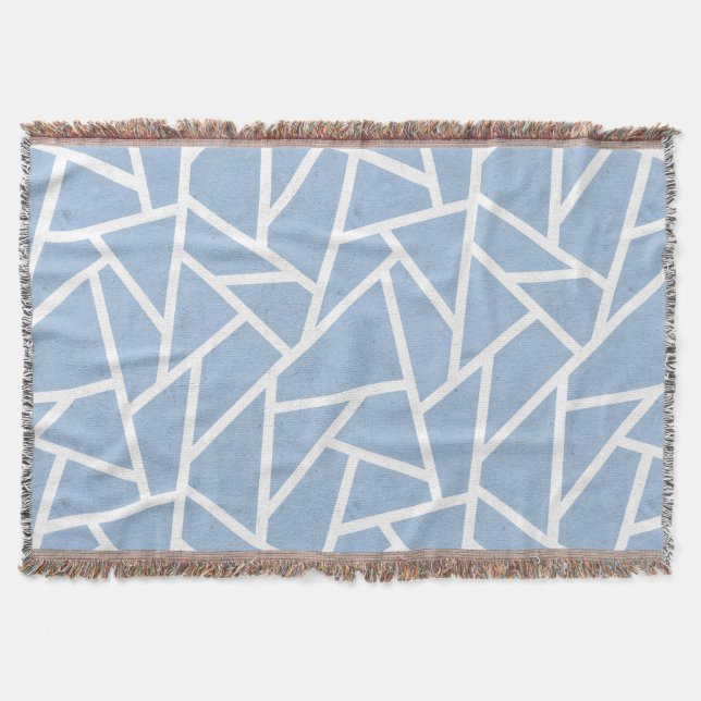 Pale blue and white mosaic pattern throw blanket (Front)
