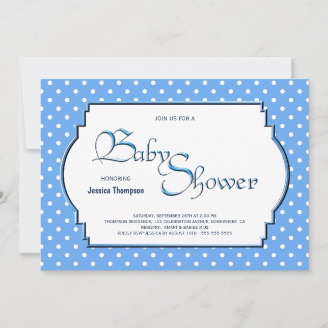 Pale Blue and White Polka Dot Baby Shower Invitation (Front)