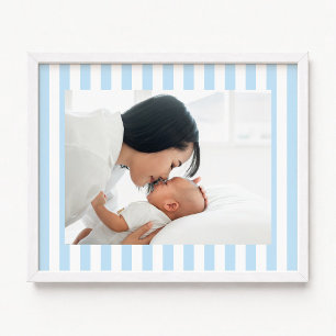 Pale Blue and White Stripe New Baby Boy Photo Poster