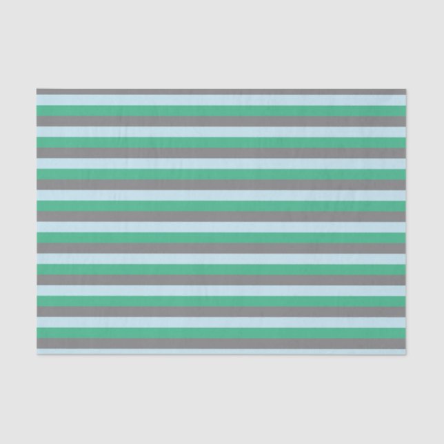 Pale Blue, Aqua Green and Charcoal Grey Stripes Tissue Paper (Front)