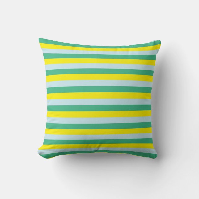 Pale Blue, Aqua Green and Yellow Stripes Cushion (Front)
