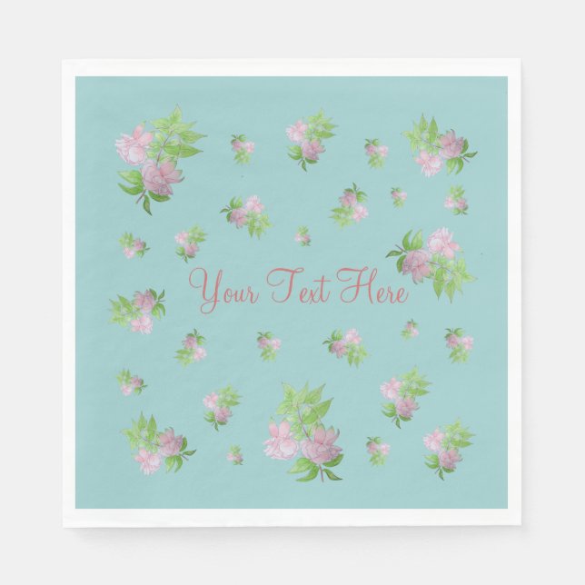 pale blue background with pretty pink flowers napkin (Front)