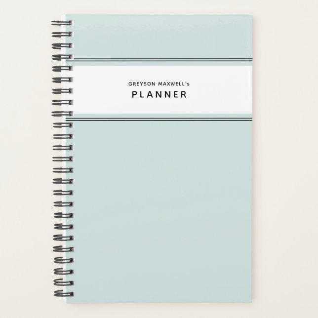 Pale Blue Black and White Minimal Simple Planner (Front)