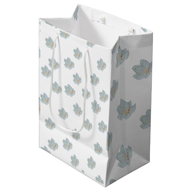 Pale Blue Blossoms On White  Medium Gift Bag (Front Angled)