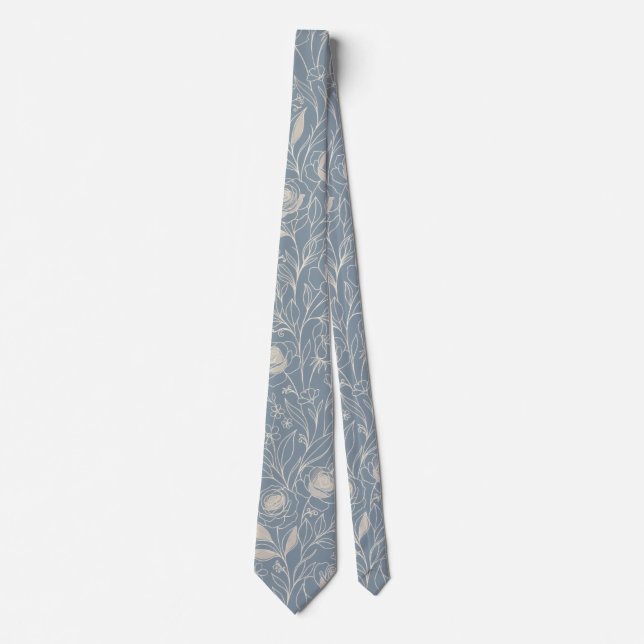 Pale Blue Botanical Floral  Tie (Front)