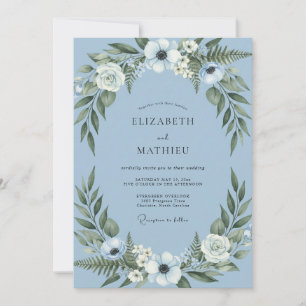 Pale Blue Botanical Floral Wedding Invitation