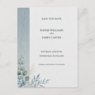 Pale Blue Botanical Save The Date Postcard