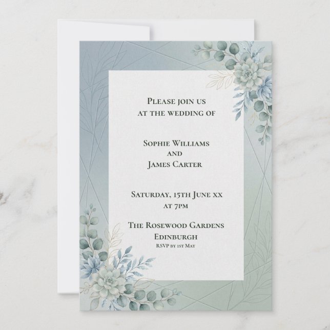 Pale Blue Botanical Wedding Invitation (Front)