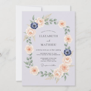 Pale Blue Botanical Wreath Wedding Invitation