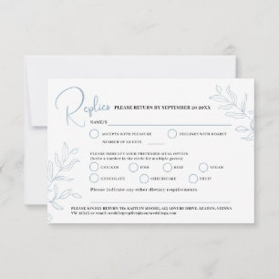 Pale blue branch meal option wedding event RSVP Card