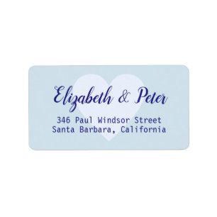 pale blue bride & groom love heart mailing label