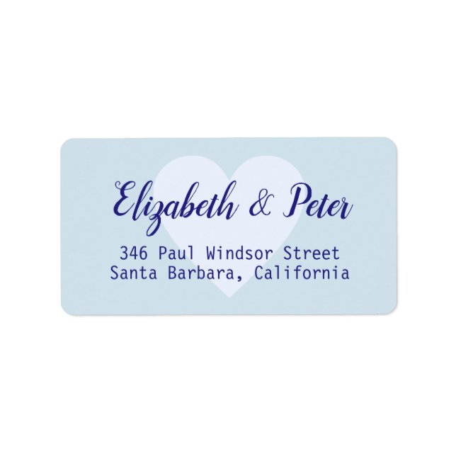 pale blue bride & groom love heart mailing label (Front)