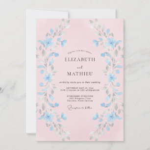 Pale Blue Brushstroke Flourish Wedding Invitation