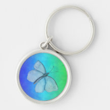 Pale Blue Butterfly on Blue Background Silver