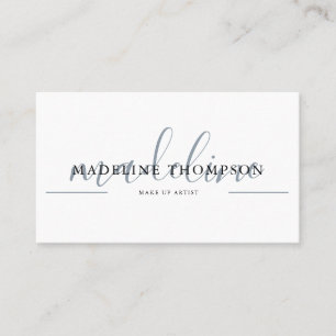 Pale Blue Calligraphy Script QR code Business card