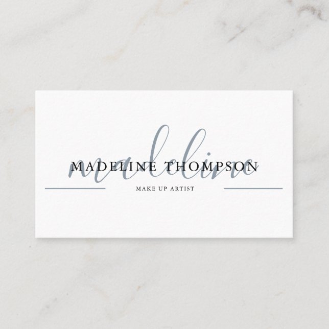 Pale Blue Calligraphy Script QR code Business card (Front)
