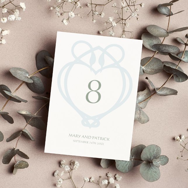 Pale Blue Celtic Irish Swan Love Knot Wedding Table Number (Creator Uploaded)