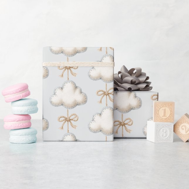Pale Blue Cloud Nine Baby Shower Wrapping Paper (Baby Shower)
