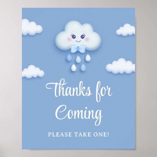 Pale blue cloud nine boy baby thanks for coming poster (Front)