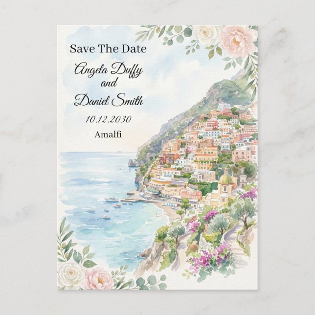 Pale Blue Coastal Save The Date Postcard (Front)