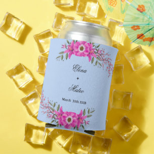 Pale Blue Colour with Elegant Pink flower Garden Can Cooler