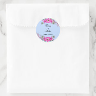 Pale Blue Colour with Elegant Pink flower Garden Classic Round Sticker