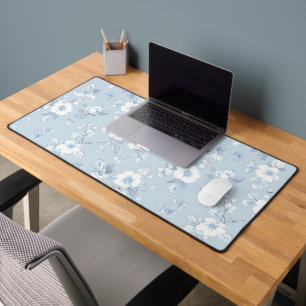 Pale Blue Country style floral pattern Desk Mat