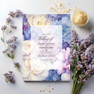 Pale Blue, Cream, and Lavender Floral Wedding Invitation