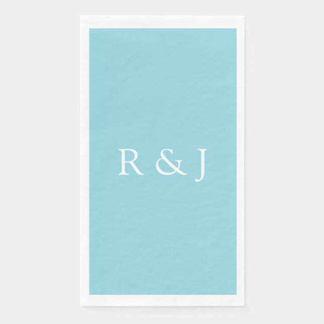 Pale Blue Cyan Monogram Initial Ampersand Wedding Napkin (Front)