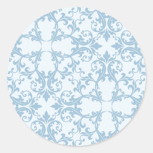 Pale Blue Damask Classic Round Sticker (Front)