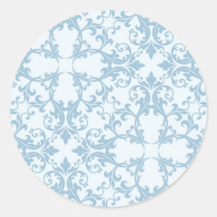 Pale Blue Damask Classic Round Sticker