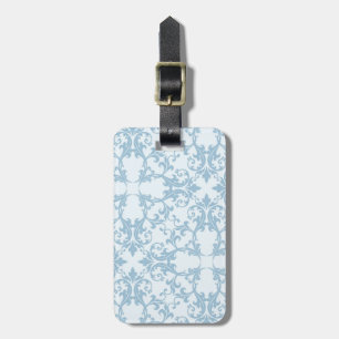 Pale Blue Damask Luggage Tag