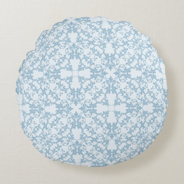 Pale Blue Damask Round Cushion (Front)