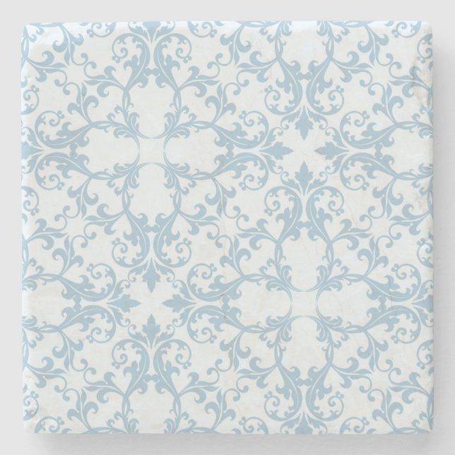 Pale Blue Damask Stone Coaster (Front)