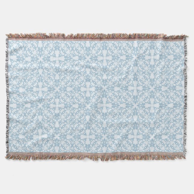 Pale Blue Damask Throw Blanket (Front)