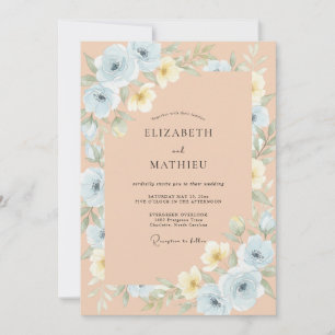 Pale Blue Delicate Floral Wedding Invitation