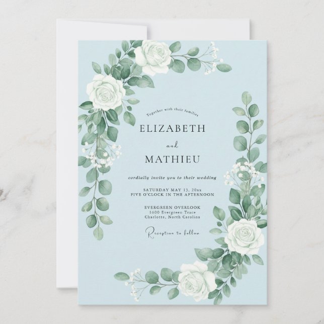 Pale Blue Ethereal Bloom Wedding Invitation (Front)