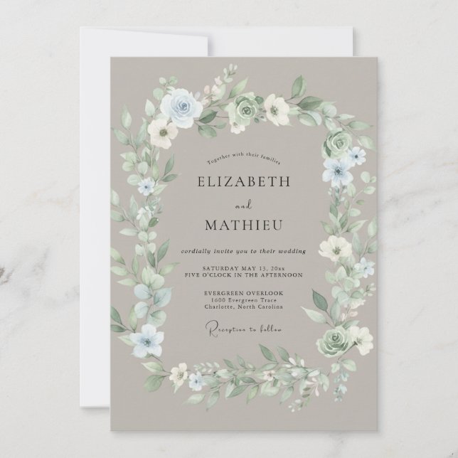 Pale Blue Ethereal Floral Wedding Invitation (Front)