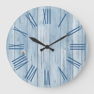 Pale Blue Faux Wood Grain Roman Numerals Large Clock
