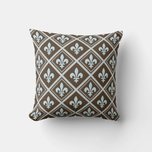 pale blue,fleur de lis,royal,tartan,brown,pattern, cushion (Front)