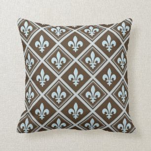pale blue,fleur de lis,royal,tartan,brown,pattern, cushion