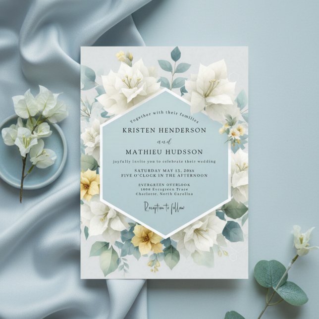 Pale Blue Floral Artistry Wedding Invitation (Creator Uploaded)