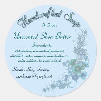 Pale Blue Floral Handcrafted Soap Classic Round Sticker