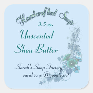 Pale Blue Floral Handcrafted Soap Ver. 2 Square Sticker