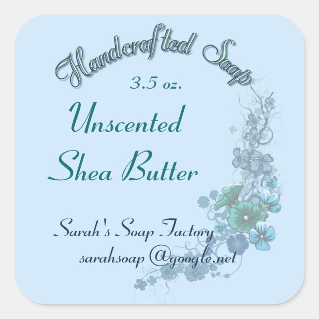 Pale Blue Floral Handcrafted Soap Ver. 2 Square Sticker (Front)